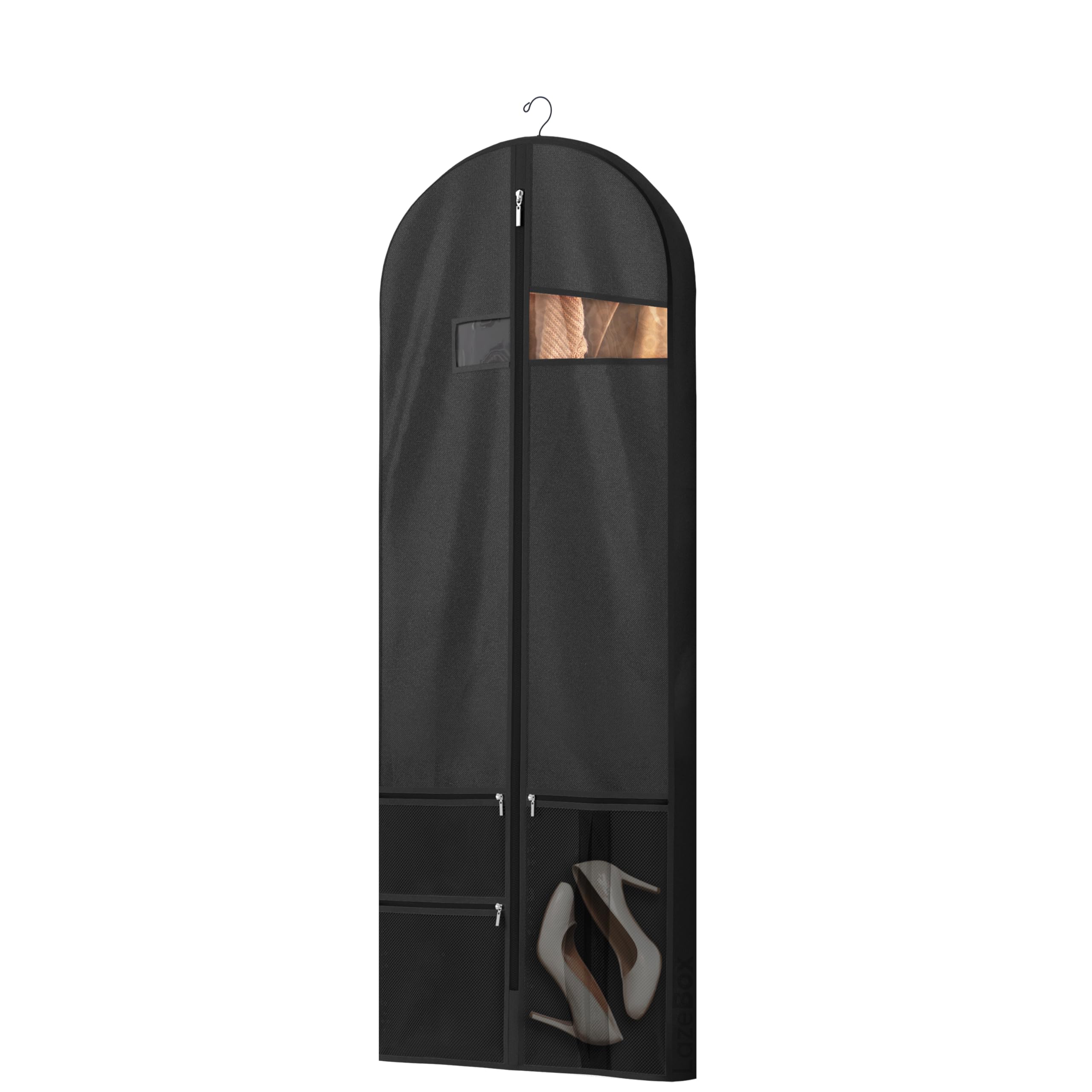 Lazebox 43" Travel Garment Bag with Accessories Zipper Pocket, Heavy Duty Suit Bag for Suits, Tuxedos, Dresses, Coats, Black, 1 pack