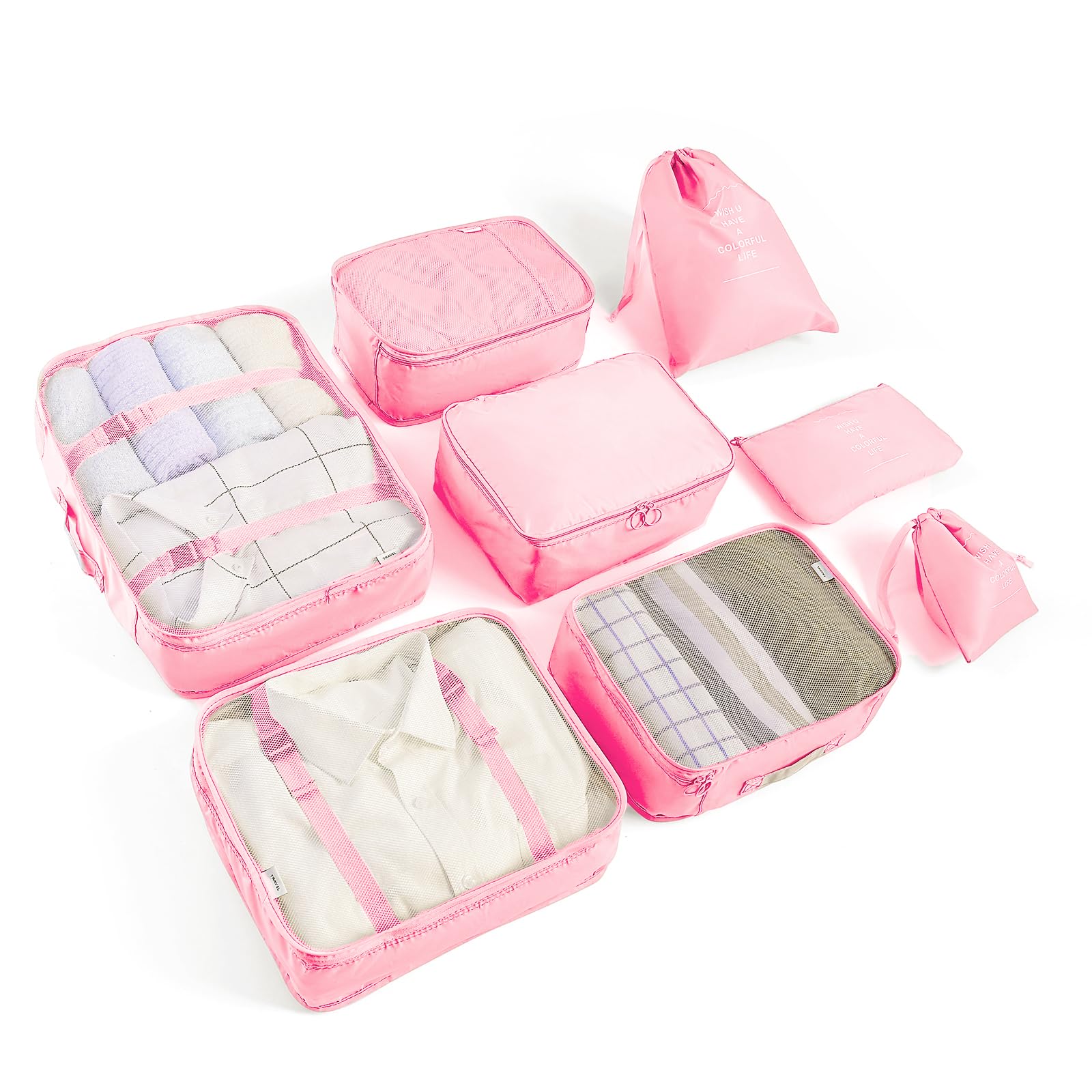 LANSKLBD 8 Set Packing Cubes for Suitcases Travel Luggage Packing Organizers,Travel Accessories Essentials Luggage Organizer with Shoe/Tioletry/Laundry Bag