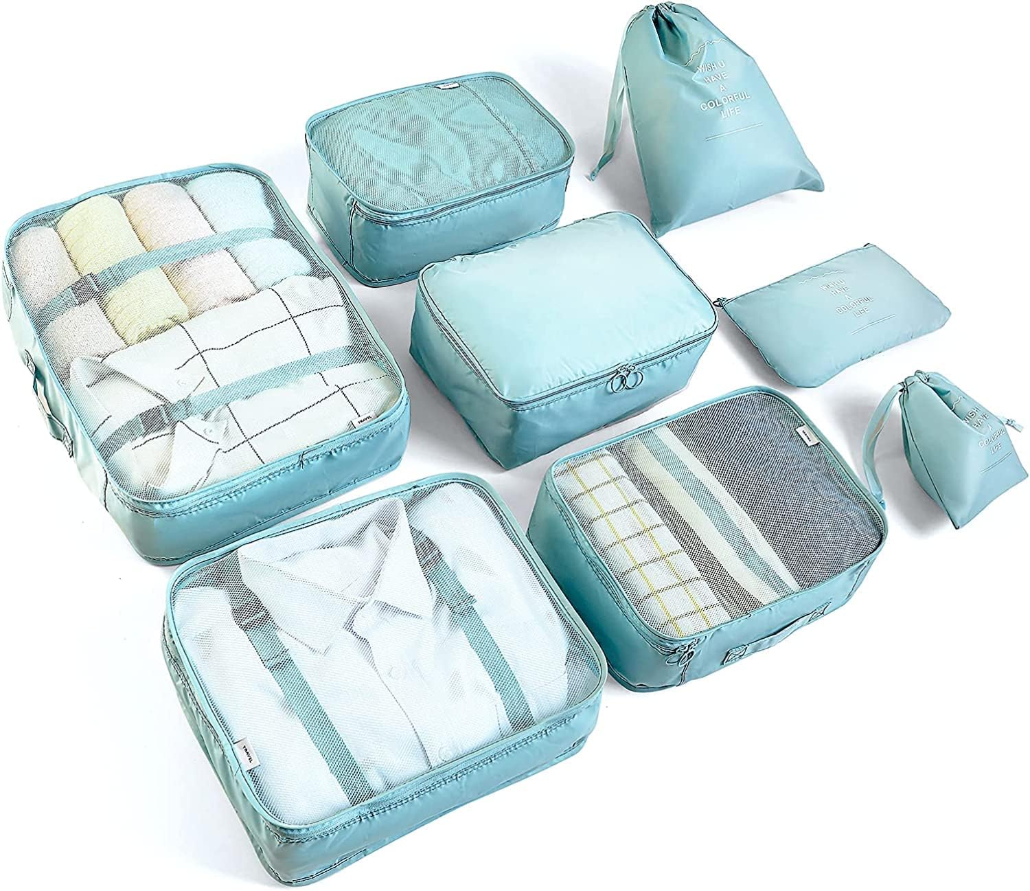 LANSKLBD 8 Set Packing Cubes for Suitcases Travel Luggage Packing Organizers,Travel Accessories Essentials Luggage Organizer with Shoe/Tioletry/Laundry Bag