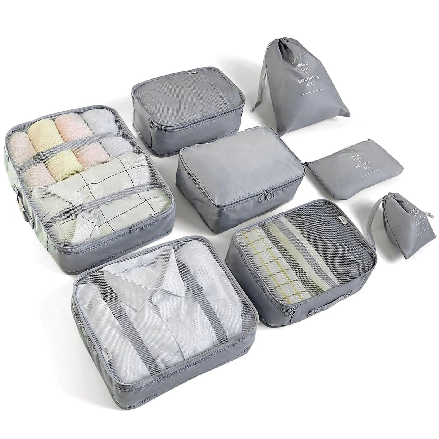 LANSKLBD 8 Set Packing Cubes for Suitcases Travel Luggage Packing Organizers,Travel Accessories Essentials Luggage Organizer with Shoe/Tioletry/Laundry Bag